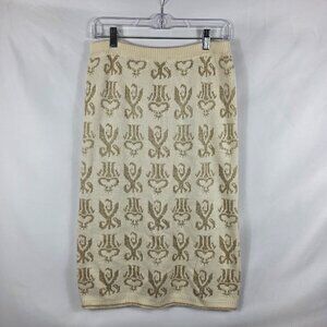 Outlander Wool Blend Sweater Knit Skirt Size Medium Ivory with Gold Motifs